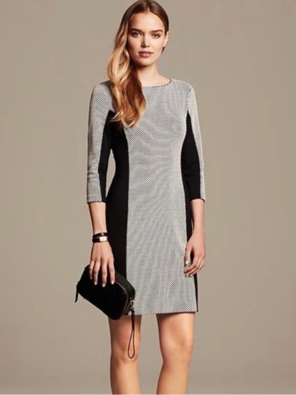 Banana Republic Black White Colorblock Sheath Dress 3/4 Sleeve Size 8 Work